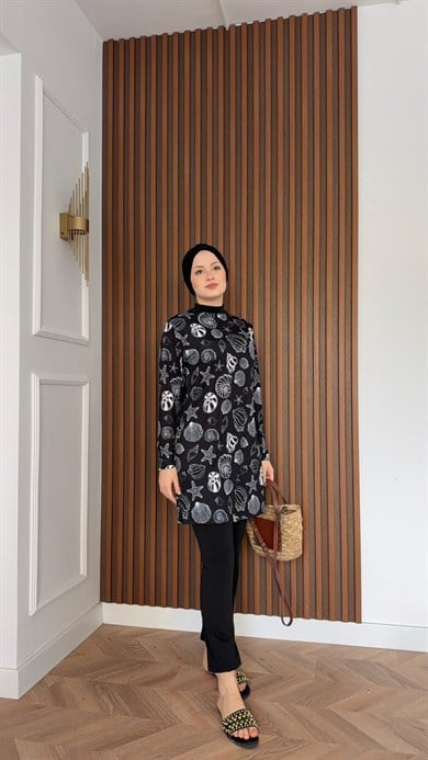 MEYSA TESETTÜR MAYO 3085-Balıkçı Yaka Üçlü Tesettür Mayo Seti