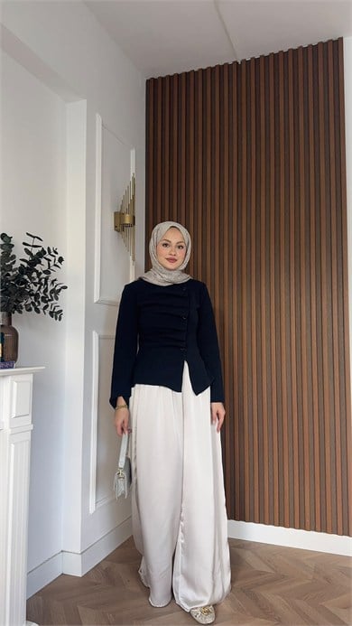 MEYSADESIGN BLUZ Çapraz Düğmeli Örme Bluz Lacivert