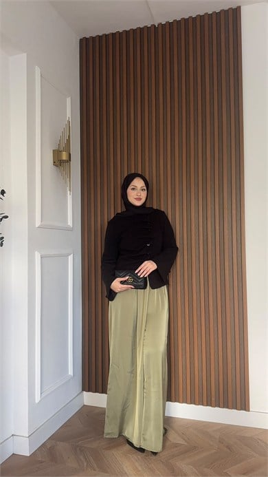 MEYSADESIGN BLUZ Çapraz Düğmeli Örme Bluz Siyah
