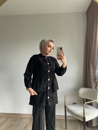 Tüvit Düğmeli Ceket Siyah