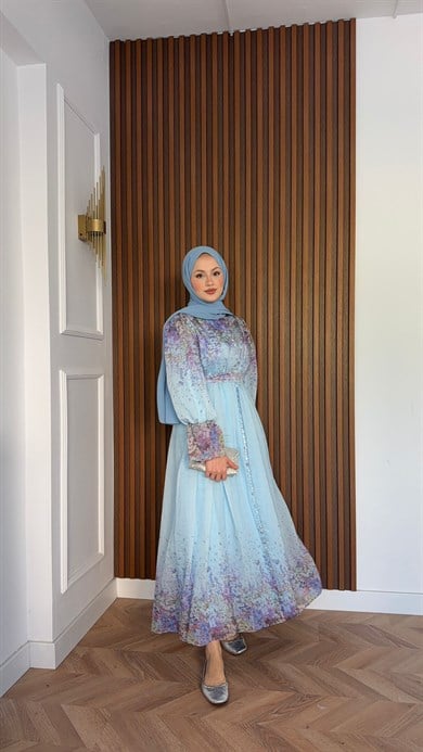 MEYSADESIGN DRESSES Alice Desenli Elbise Mavi