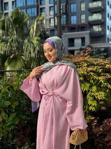 MEYSADESIGN ELBİSELER Beli Bağlamalı Tensel Elbise Pudra