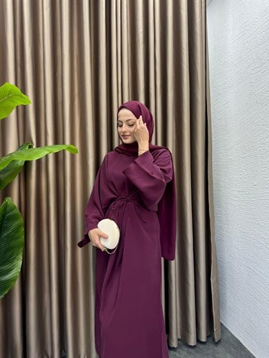 MEYSADESIGN ELBİSELER Beli Bağlamalı Tensel Elbise Bordo