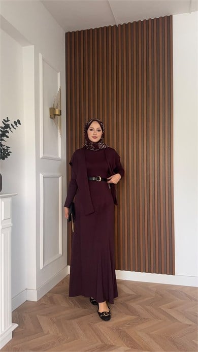 MEYSADESIGN ELBİSELER İdil Oysh Yakalı Elbise Bordo