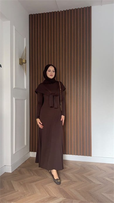 MEYSADESIGN ELBİSELER İdil Oysh Yakalı Elbise Acı Kahve