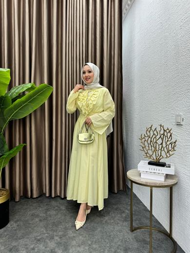 MEYSADESIGN ELBİSELER Pamuk Vual Hm Muadil Fırfırlı Elbise Sarı