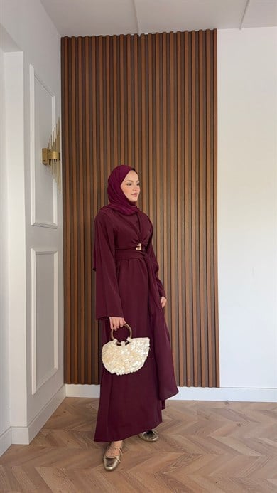 MEYSADESIGN DRESSES Princess Gold Tokalı Tensel Elbise Bordo