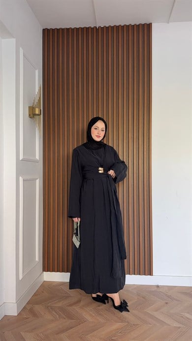 MEYSADESIGN DRESSES Princess Gold Tokalı Tensel Elbise Siyah