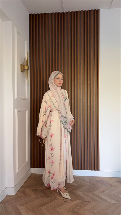 MEYSADESIGN ELBİSELER Sahra Çiçekli Şallı Abaya Takımı