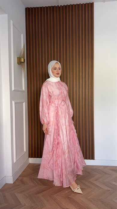 MEYSADESIGN DRESSES Salda Volanlı Elbise Pembe
