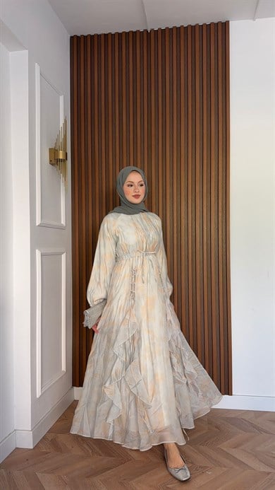 MEYSADESIGN DRESSES Salda Volanlı Elbise Haki