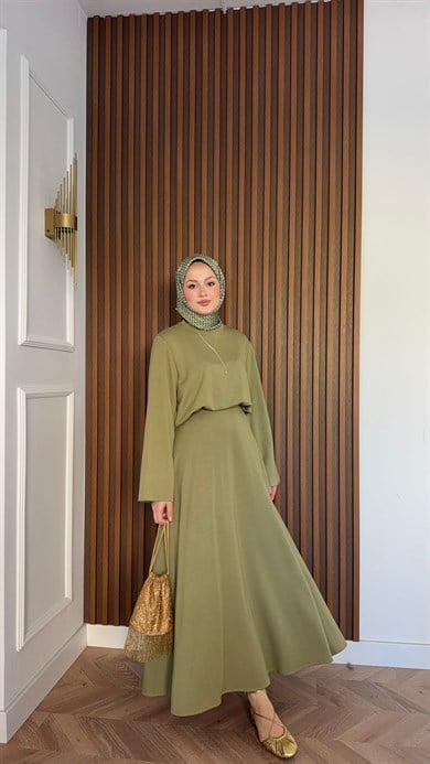 MEYSADESIGN SKIRT SETS Bonita Etekli Takım Yağ Yeşili