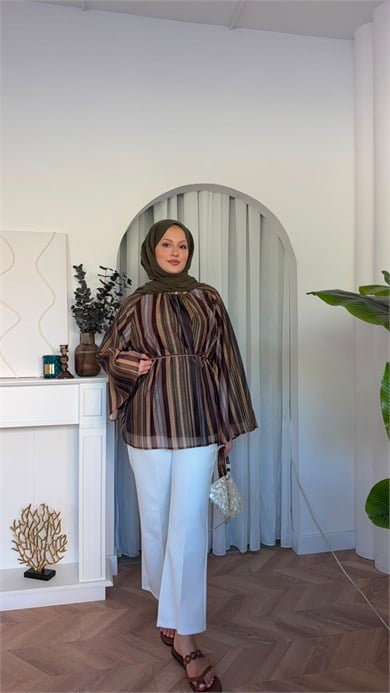 MEYSADESIGN GÖMLEK Çizgili Vual Gömlek Haki