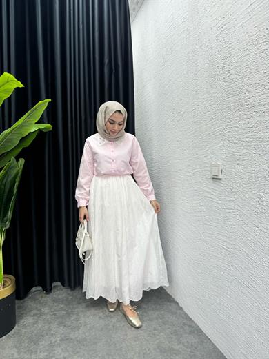MEYSADESIGN GÖMLEK Yakalı Poplin Gömlek Pudra