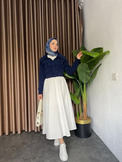 MEYSADESIGN HIRKA İnci İşlemeleri Lüx Angora Hırka Lacivert