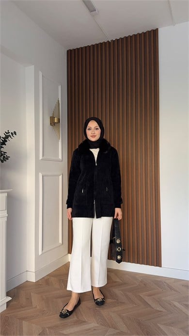 MEYSADESIGN HIRKA Kürklü Angora Hırka Siyah