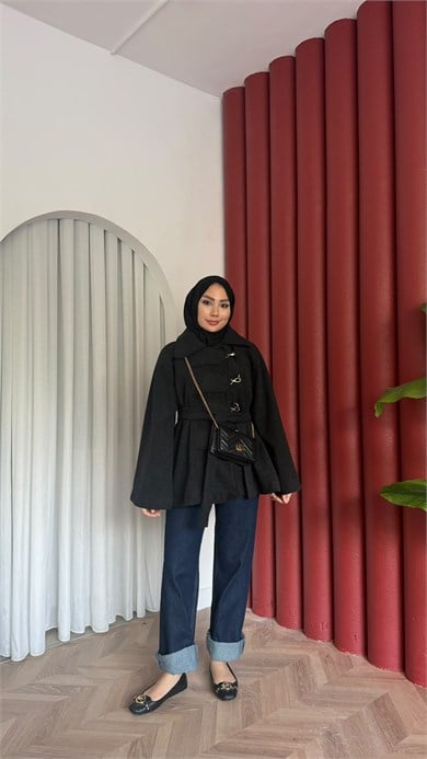 MEYSADESIGN KABAN Afra Kaşe Kaban Siyah
