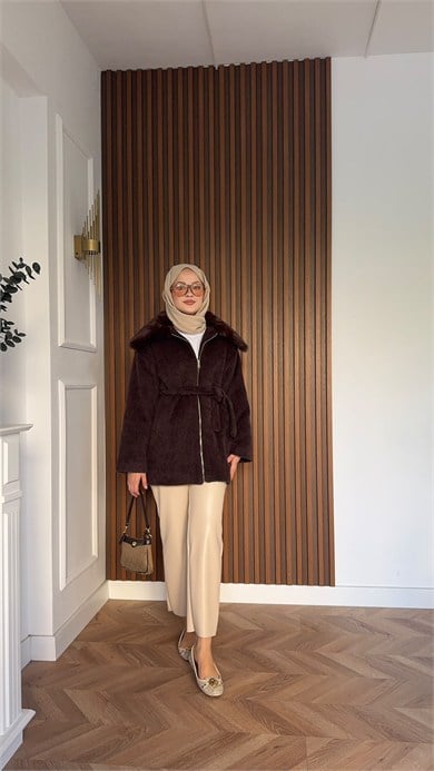 MEYSADESIGN KABAN Angora Kürk Kaban Acı Kahve