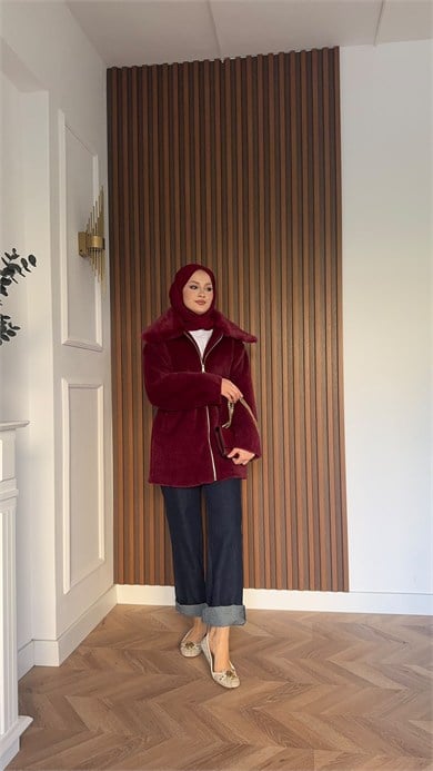 MEYSADESIGN KABAN Angora Kürk Kaban Bordo