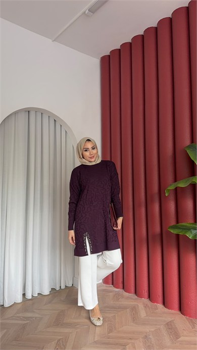 MEYSADESIGN MERSERİZE TUNİK İncili Merserize Tunik Mürdüm