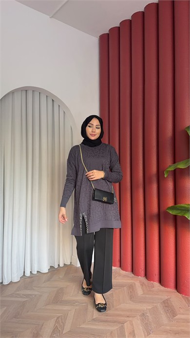 MEYSADESIGN MERSERİZE TUNİK İncili Merserize Tunik Antrasit