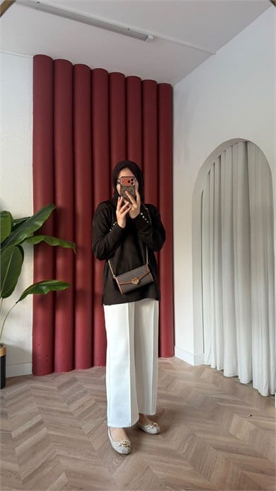 MEYSADESIGN MERSERİZE TUNİK Zikzak Merserize Tunik Acı Kahve