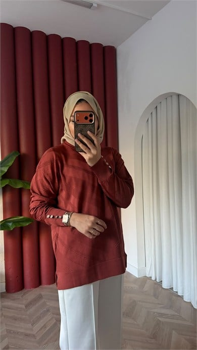 MEYSADESIGN MERSERİZE TUNİK Zikzak Merserize Tunik Kiremit