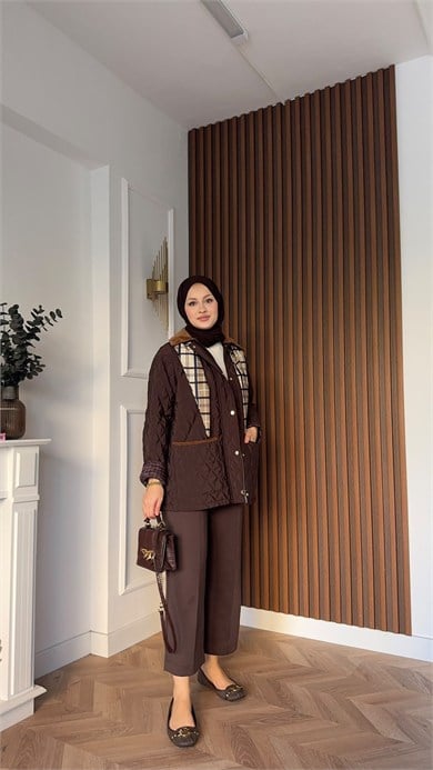 MEYSADESIGN MONT Kapitone Fularlı Mont Acı Kahve