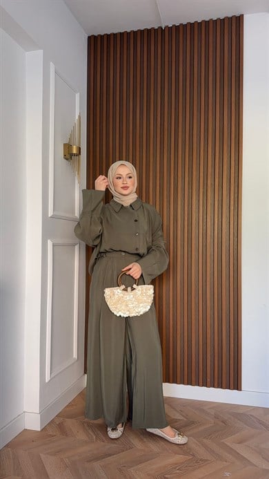 MEYSADESIGN TROUSER SETS Heon Tensel Pantolonlu Takım Haki
