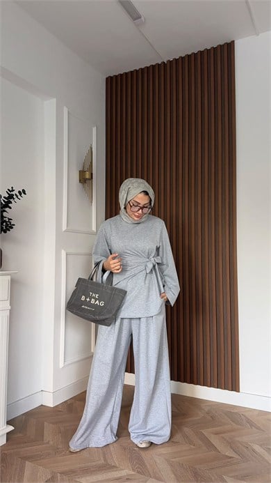 MEYSADESIGN PANTOLON TAKIM Hüsna Oysh İkili Takım Gri