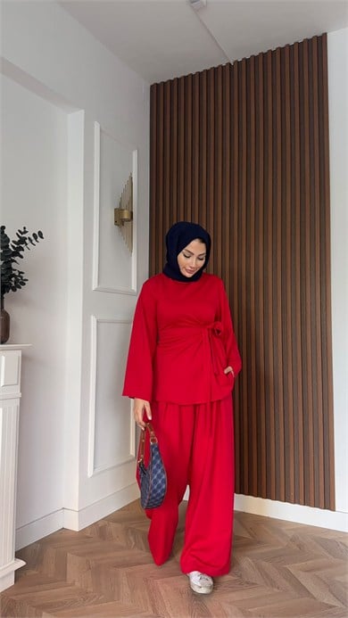 MEYSADESIGN PANTOLON TAKIM Hüsna Oysh İkili Takım Kırmızı