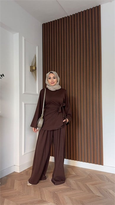 MEYSADESIGN PANTOLON TAKIM Hüsna Oysh İkili Takım Acı Kahve