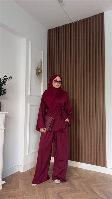 MEYSADESIGN PANTOLON TAKIM Hüsna Oysh İkili Takım Bordo