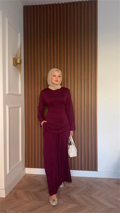 MEYSADESIGN PANTOLON TAKIM İpek Oysh İkili Takım Bordo