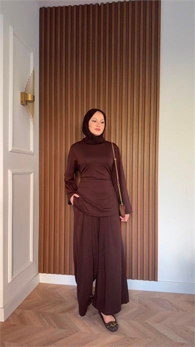 MEYSADESIGN PANTOLON TAKIM İpek Oysh İkili Takım Acı Kahve