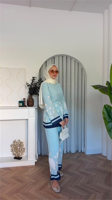 MEYSADESIGN PANTOLON TAKIM Laveyla İkili Takım Su Yeşili