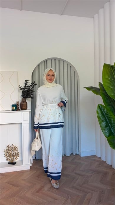 MEYSADESIGN PANTOLON TAKIM Laveyla İkili Takım Beyaz
