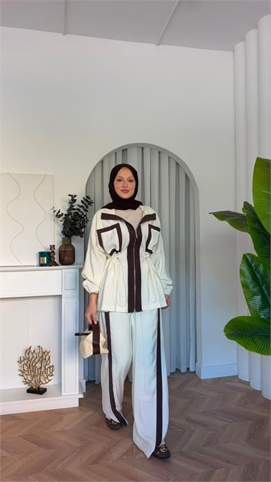 MEYSADESIGN PANTOLON TAKIM Lusi İkili Takım Ekru
