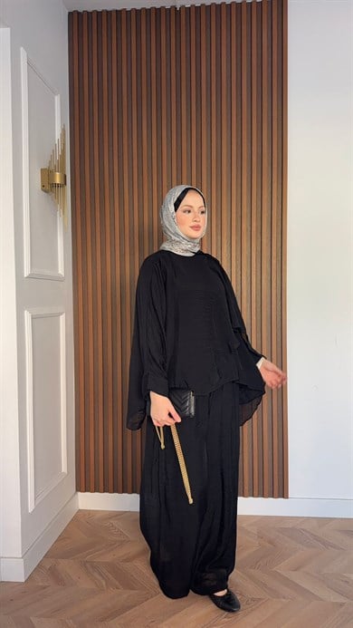 MEYSADESIGN TROUSER SETS Mina Vual Pantolonlu Takım Siyah