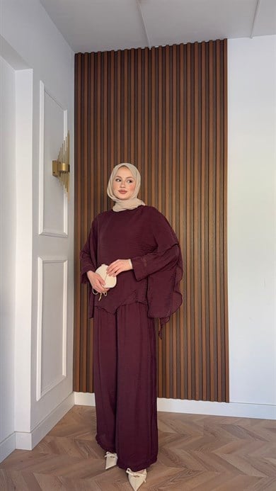 MEYSADESIGN TROUSER SETS Mina Vual Pantolonlu Takım Bordo