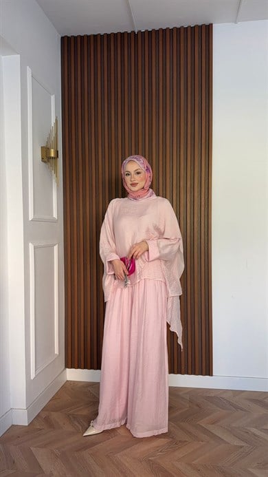 MEYSADESIGN TROUSER SETS Mina Vual Pantolonlu Takım Pudra