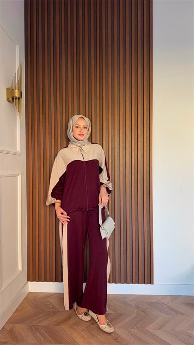 MEYSADESIGN PANTOLON TAKIM Pelerinli Aerobin Spor Takım Bordo