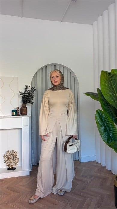 MEYSADESIGN PANTOLON TAKIM Polen Oysh İkili Takım Bej