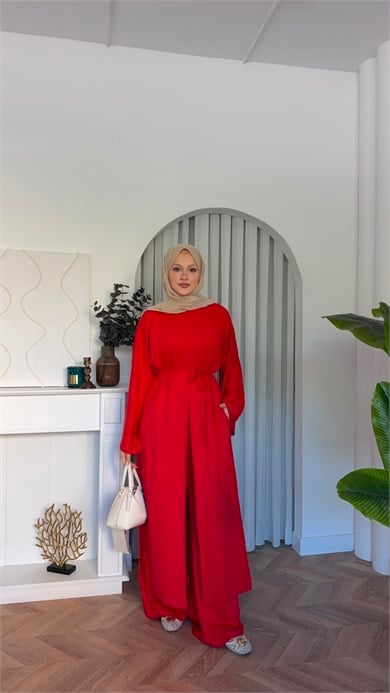 MEYSADESIGN PANTOLON TAKIM Polen Oysh İkili Takım Kırmızı