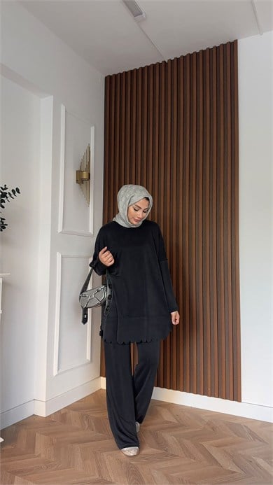 MEYSADESIGN PANTOLON TAKIM Rose Pike İkili Takım Siyah