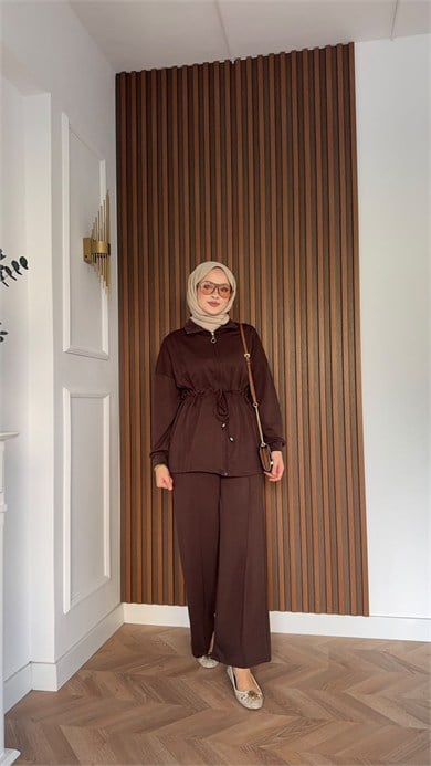 MEYSADESIGN PANTOLON TAKIM Yade İkili Eşofman Takım Acı Kahve