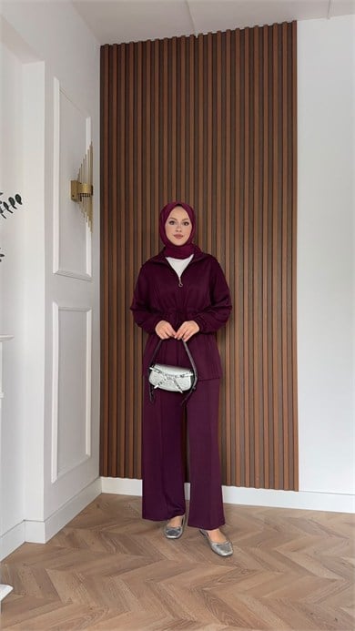 MEYSADESIGN PANTOLON TAKIM Yade İkili Eşofman Takım Bordo