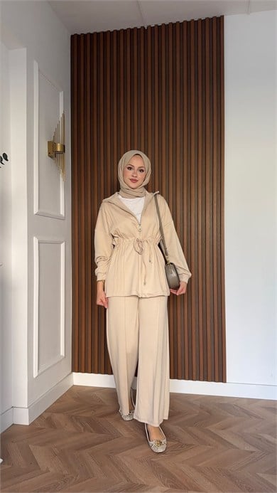 MEYSADESIGN PANTOLON TAKIM Yade İkili Eşofman Takım Bej