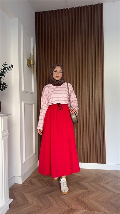 MEYSADESIGN SWEAT Nage Çizgili Sweatshirt Pudra Kahve