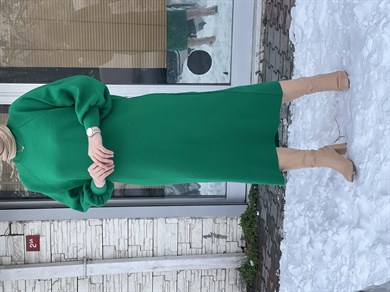 Balon Kol Tesettür Triko Elbise Yeşil
